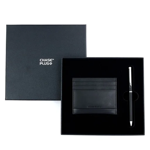 CHASE PLUS Business Gift Set- Premio Credit Card Holder and Danza Matt Black Pen