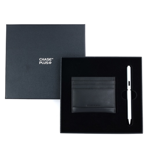 [CMB8869-5] CHASE PLUS Business Gift Set- Premio Credit Card Holder and Danza Matt Silver Pen 