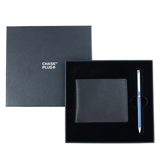 [CMB8813-4] CHASE PLUS Business Gift Set-Retso Men's Wallet and Danza Matt Blue Pen 