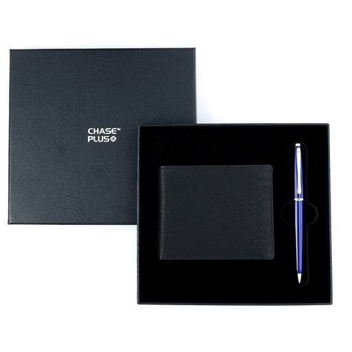 [CMB8827-2] CHASE PLUS Business Gift Set-Glasgow Men's Wallet and Lexer Blue Pen