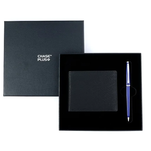 CHASE PLUS Business Gift Set-Glasgow Men's Wallet and Lexer Blue Pen