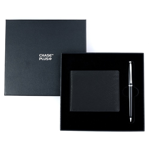 [CMB8827-4] CHASE PLUS Business Gift Set-Glasgow Men's Wallet and Lexer Black Pen  