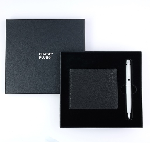 [CMB8822-5] CHASE PLUS Business Gift Set-Glasgow Men's Wallet and Kanora Matt Silver Pen 