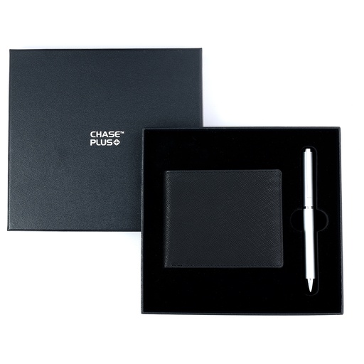 [CMB8812-5] CHASE PLUS Business Gift Set-Glasgow Men's Wallet and Danza Matt Silver Pen 