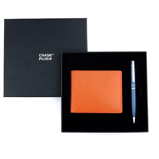 [CMB8821-4] CHASE PLUS Business Gift Set-Bristol Men's Wallet and Kanora Matt Blue Pen 