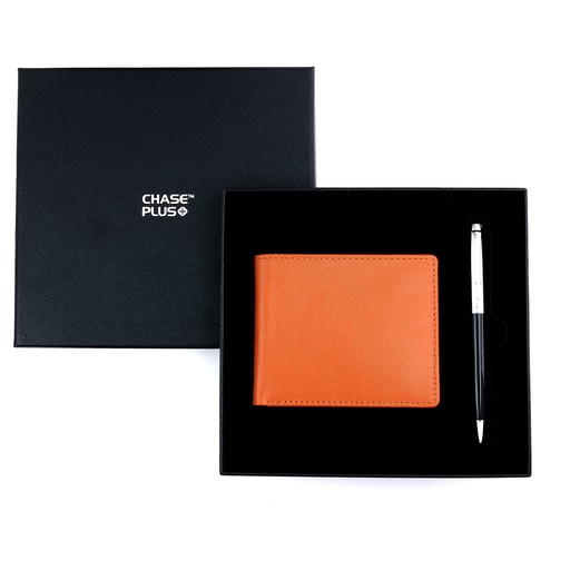[CMB8816-3] CHASE PLUS Business Gift Set-Bristol Men's Wallet and Libro Black Chrome Pen