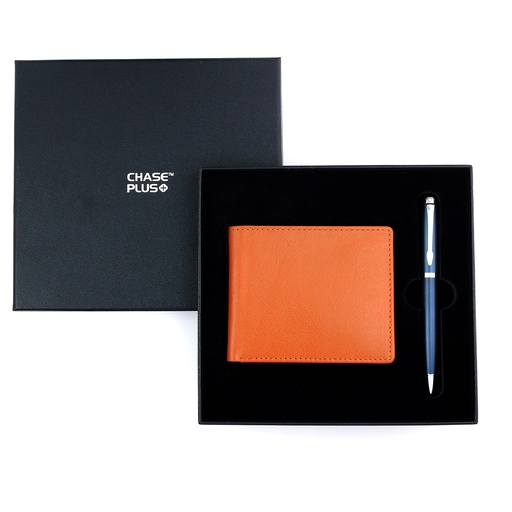 [CMB8816-4] CHASE PLUS Business Gift Set-Bristol Men's Wallet and Libro Matt Blue Pen 