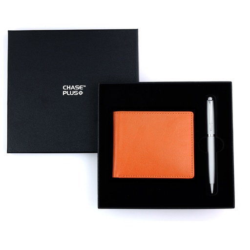 [CMB8816-5] CHASE PLUS Business Gift Set-Bristol Men's Wallet and Libro Matt Silver Pen 