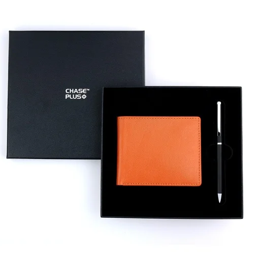 CHASE PLUS Business Gift Set-Bristol Men's Wallet and Danza Matt Black Pen 