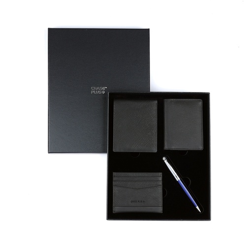[CMB88922-2] CHASE PLUS Business Gift Set Glasgow Men's Wallet, Credit Card Holder, BCH and Libro Blue Chrome Pen 