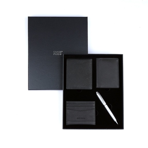 [CMB88922-5] CHASE PLUS Business Gift Set Glasgow Men's Wallet, Credit Card Holder, BCH and Libro Matt Silver Pen 