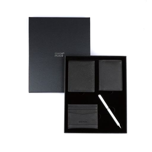 [CMB88923-5] CHASE PLUS Business Gift Set Glasgow Men's Wallet, Credit Card Holder, BCH and Danza Matt Silver Pen 