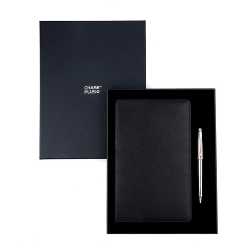 [CMB8893-1] Business Gift Set-Capre Leather Covered Organizer Black and Lexer Gun Metal Pen