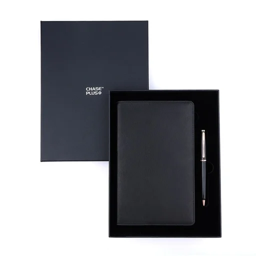 Business Gift Set-Capre Leather Covered Organizer Black and Lexer Black Rosegold Pen 